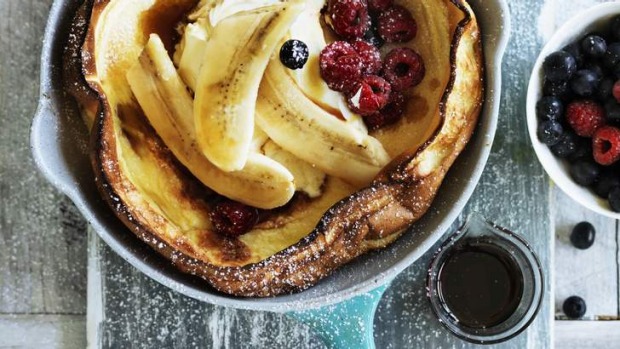 Dutch baby with bananas & berries